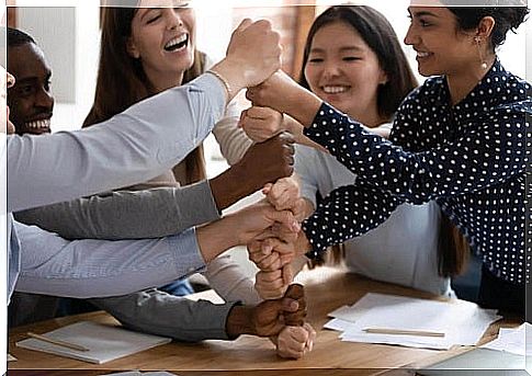 Girls practicing confidence building exercises