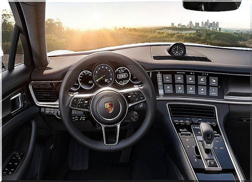 Interior of the Porsche Panamera E Hybrid.