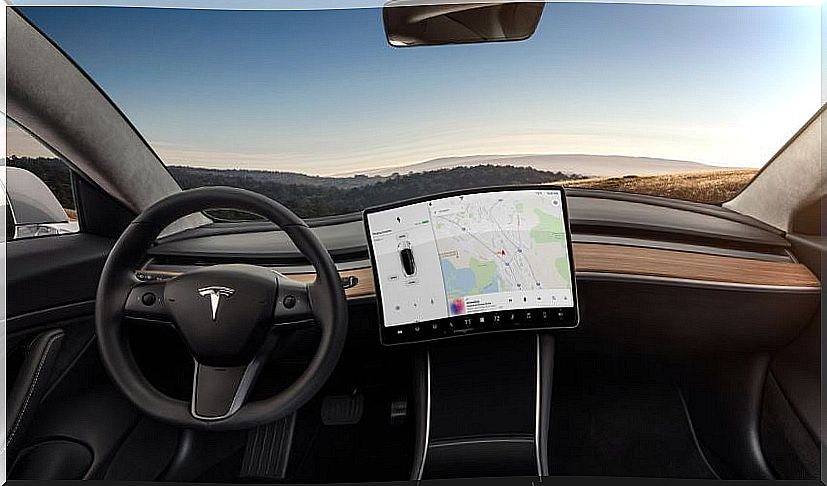 Interior of the Tesla Model 3.